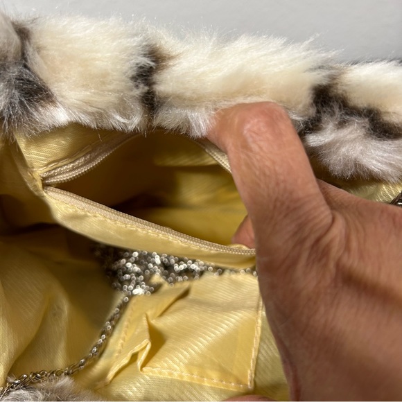 Adorable Faux Fur Mini Handbag Purse Asymmetrical Handle Silver Hardware Clean - Picture 10 of 15